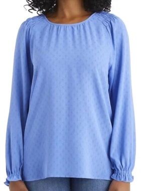 NWT JESSICA SIMPSON Blue Textured Long Sleeve Pleated Neck Blouse Size Large